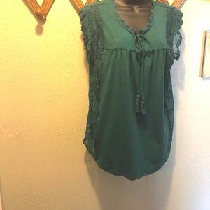 NO BOUNDARIES - Muted Turquoise/Lace Top - X/L